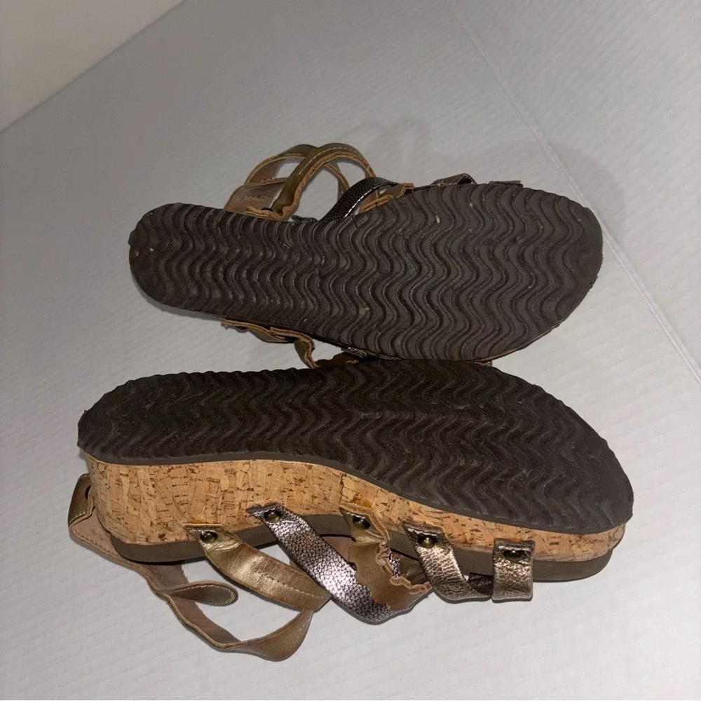 OTBT Storm Gold and Brown Wedges with‎ Crisscross Straps